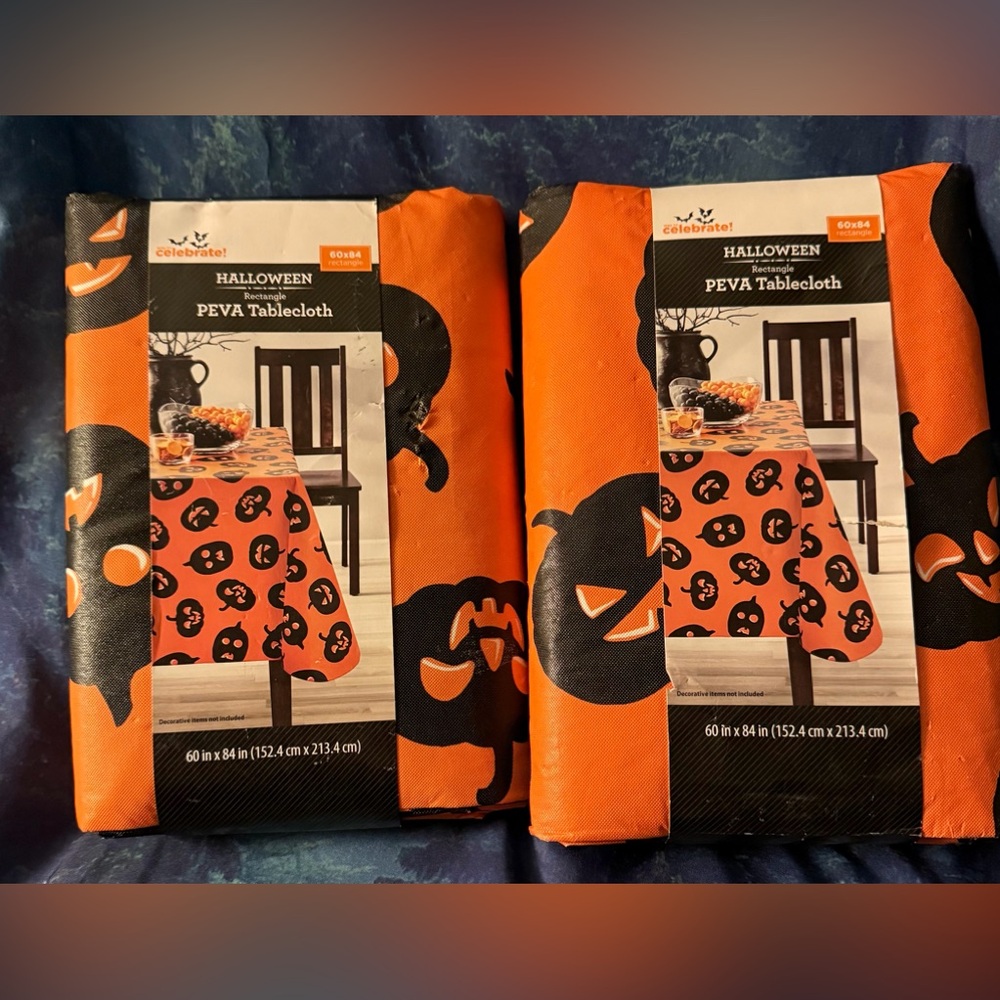 2-Packs Celebrate PEVA Vinyl Tablecloth 60x84 Scary Jack O'Lantern Halloween